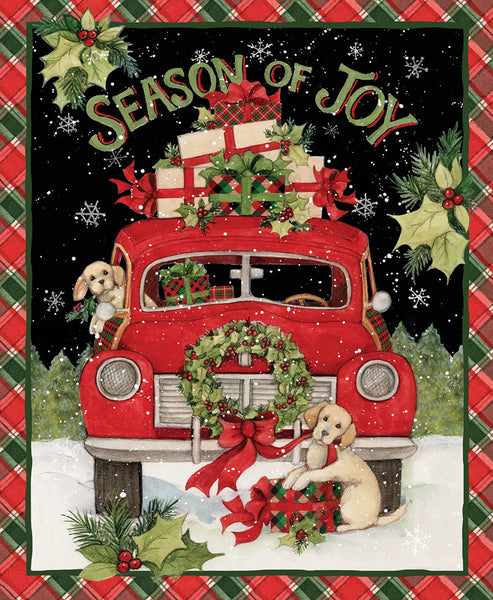 Christmas Panel Quilt Season of Joy with Dogs