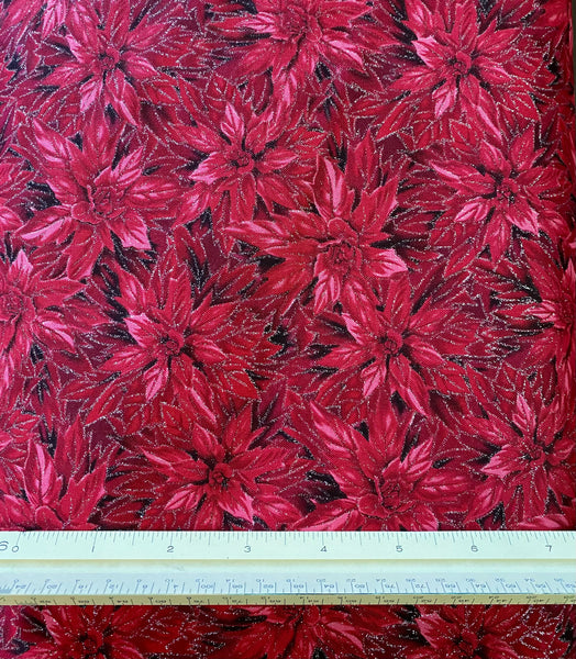 Fabric Christmas Red Poinsettias