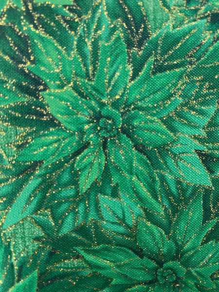 Fabric Christmas Green Poinsettias