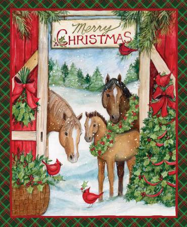 Christmas Panel Quilt Merry Christmas with Horses