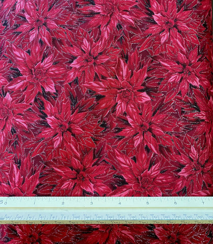 Fabric Christmas Red Poinsettias